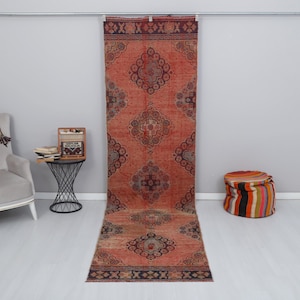 3x12 Vintage Turkish Oushak Runner Rug: Wool & Cotton Hallway Rug