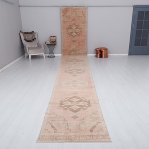 Vintage Oushak Runner Rug: Muted Pastel Turkish Rug (3x24 ft)