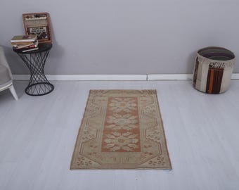 Small Vintage Oushak Rug, Handmade Wool Turkish Rug, 4.1 x 2.6 ft