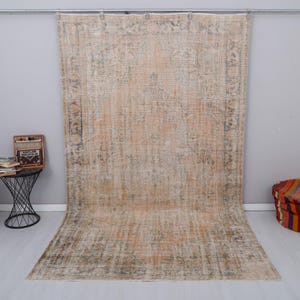 Tappeto turco 6x10, tappeto anatolico, tappeto oversize 6x10, tappeto vintage, tappeto naturale, tappeto antico, tappeto fatto a mano, tappeto di lana, tappeto Oushak, tappeto neutro, 4949