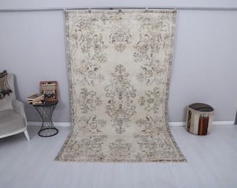 7x9 Vintage Turkish Wool Rug, Bohemian Anatolian Decor
