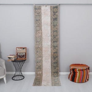 3x8 Vintage Turkish Wool Runner Rug: Handmade Oushak Design