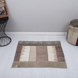 Vintage Turkish Doormat Rug: 2x3 Cotton Wool Entryway Rug