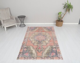 Natural Rug, Handmade Rug, 4x7 Antique Rug, Turkish Rug, Anatolian Rug, Oushak Rug, Bohemian Rug, Area Wool Rug, Vintage Rug,Wool Rug,9803