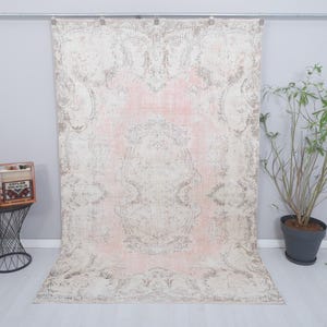 6x9 Vintage Oushak Rug: Handmade Wool Turkish Rug