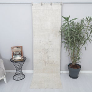 Vintage Oushak Runner Rug: 3x8 Turkish Handmade Wool & Cotton