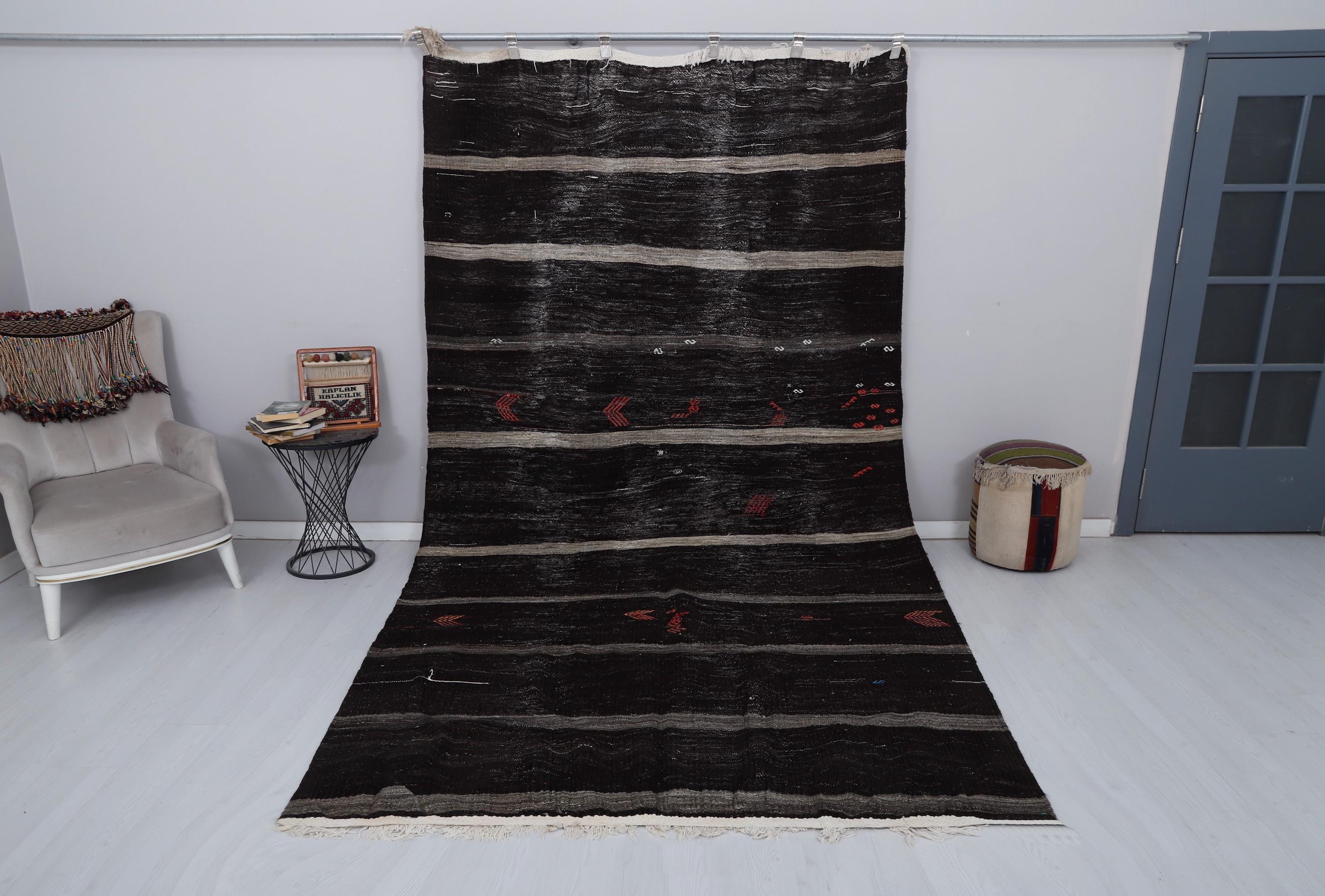 ヴィンテージトルコキリムラグ 6x12：ハンドメイドストライプヘア