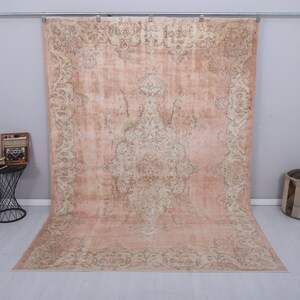 Vintage Turkish Wool Rug 7x10: Pastel Oushak Style