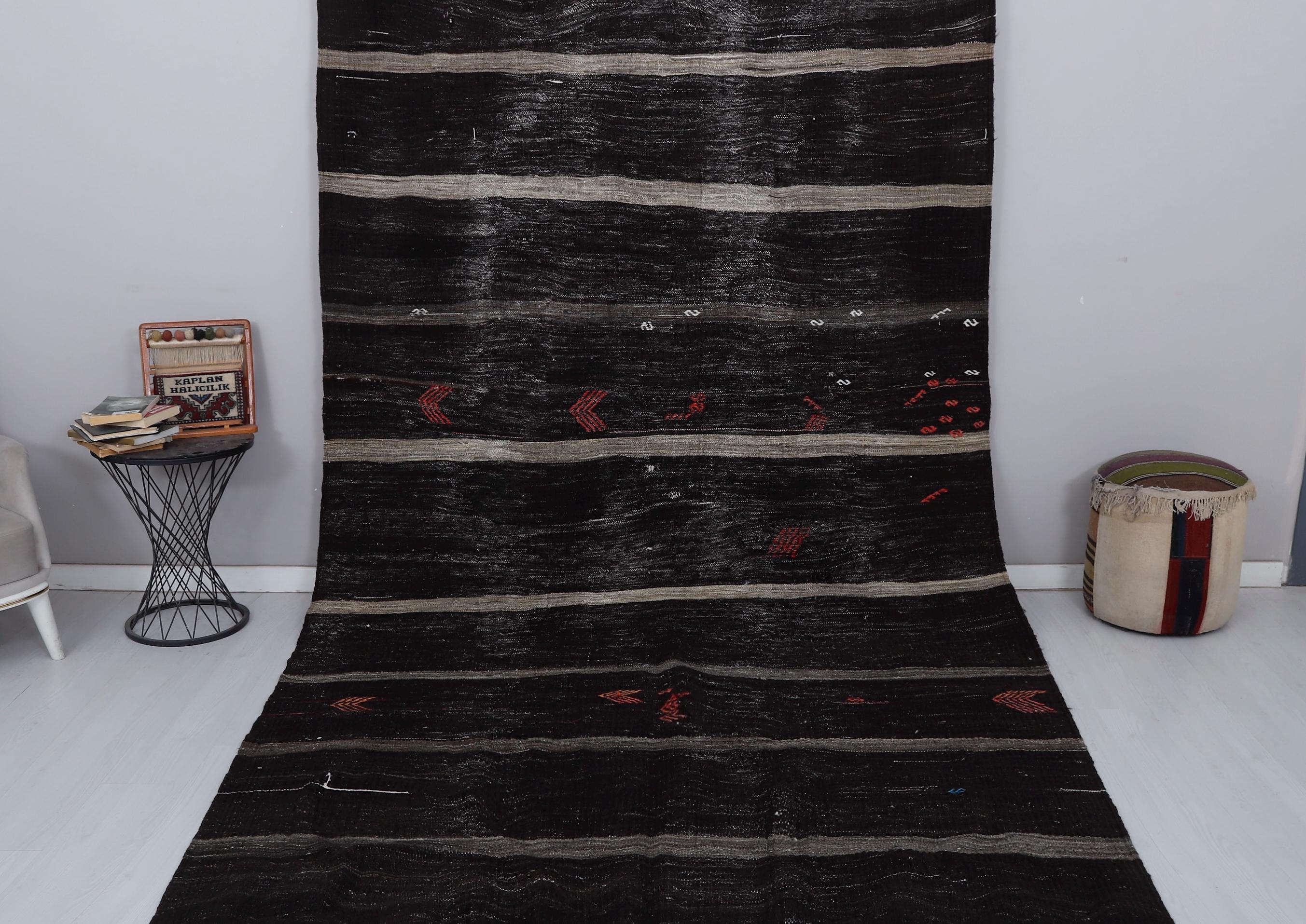 ヴィンテージトルコキリムラグ 6x12：ハンドメイドストライプヘア