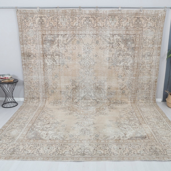 Turkish Rug 9x12, Anatolian Rug, Vintage Turkish Rug, Oushak Rug,Natural Rug,Vintage Rug 9x12,Turkish Faded Rug,Muted Rug,Handmade Rug,13604