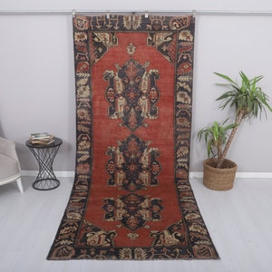 5x11 Vintage Turkish Oushak Wool Runner Rug: Hallway Kitchen Decor