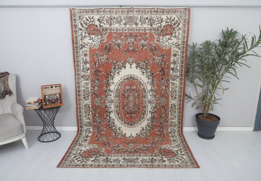6x9 Vintage Turkish Wool Rug: Bohemian Anatolian Oushak Rug - Etsy
