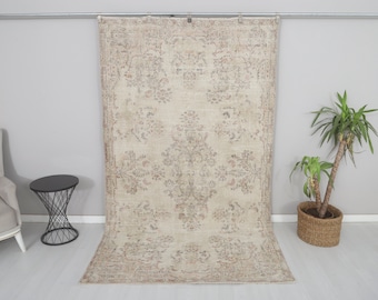 Handmade Wool Turkish Rug 6x9: Vintage Anatolian Pastel Rug