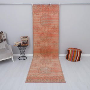 3x12 Vintage Oushak Runner Rug: Natural Turkish Hallway Rug