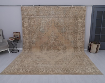 Tapete Oushak 10x12, Tapete Turco Vintage Grande, Mistura de Lã e Algodão