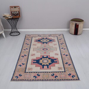 Handmade Wool Oushak Rug 4x7: Vintage Turkish Anatolian Rug