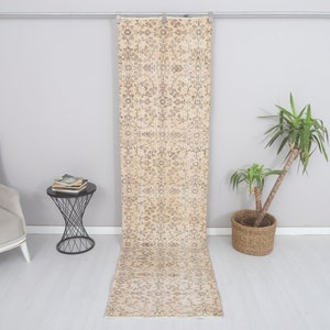 Vintage Turkish Runner Rug 3x10: Handmade Wool & Cotton Anatolian Rug