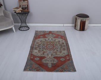 Vintage Turkish Oushak Rug, 3x6 Small Area Rug, Neutral Wool Cotton Blend