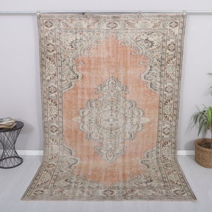 Vintage Oushak Rug 6x9: Turkish Wool Anatolian Rug