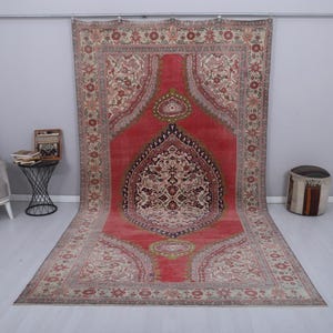 Oversized Oushak Rug 6.7x11.8 ft, Vintage Anatolian Wool Rug