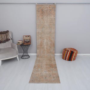 Vintage Oushak Turkish Runner Rug: 2x12 Hallway Rug