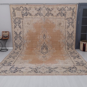 10x13 Vintage Turkish Oushak Rug: Muted Wool Area Rug