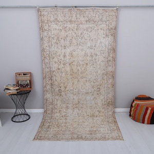 5x10 Vintage Turkish Oushak Rug: Muted Wool Anatolian Rug