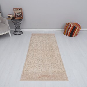 Vintage Turkish Oushak Runner Rug: Wool & Cotton 3x7