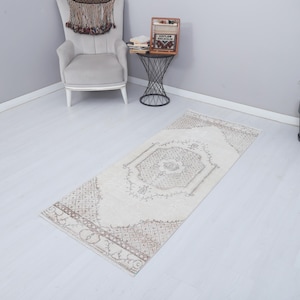 Vintage Turkish Runner Rug 3x6: Cotton Wool Anatolian Hallway Rug