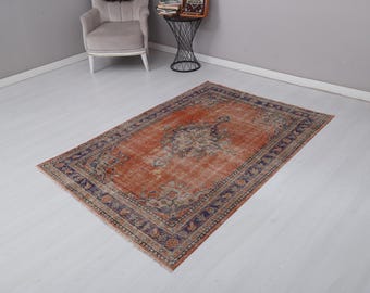 4 x 6 vintage Turks Oushak-tapijt: gedempt Anatolisch wollen vloerkleed