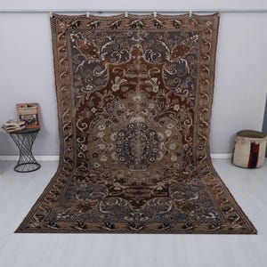 7x12 Vintage Turkish Oushak Rug: Handmade Wool Bohemian Anatolian Rug