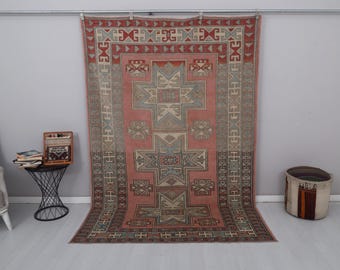 6x9 Vintage Oushak Rug: Handmade Wool Turkish Area Rug