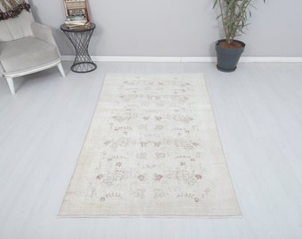 Vintage Türkischer Oushak Teppich 100x200: Gedämpfter Neutraler Anatolischer Wollteppich