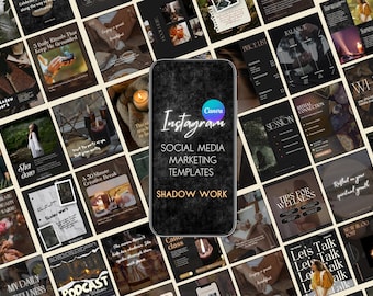 Shadow Work Instagram Posts + Reels | Wellness Business | Spiritual Coaches | Dark Feminine Social Media Branding Kit | Canva Templates