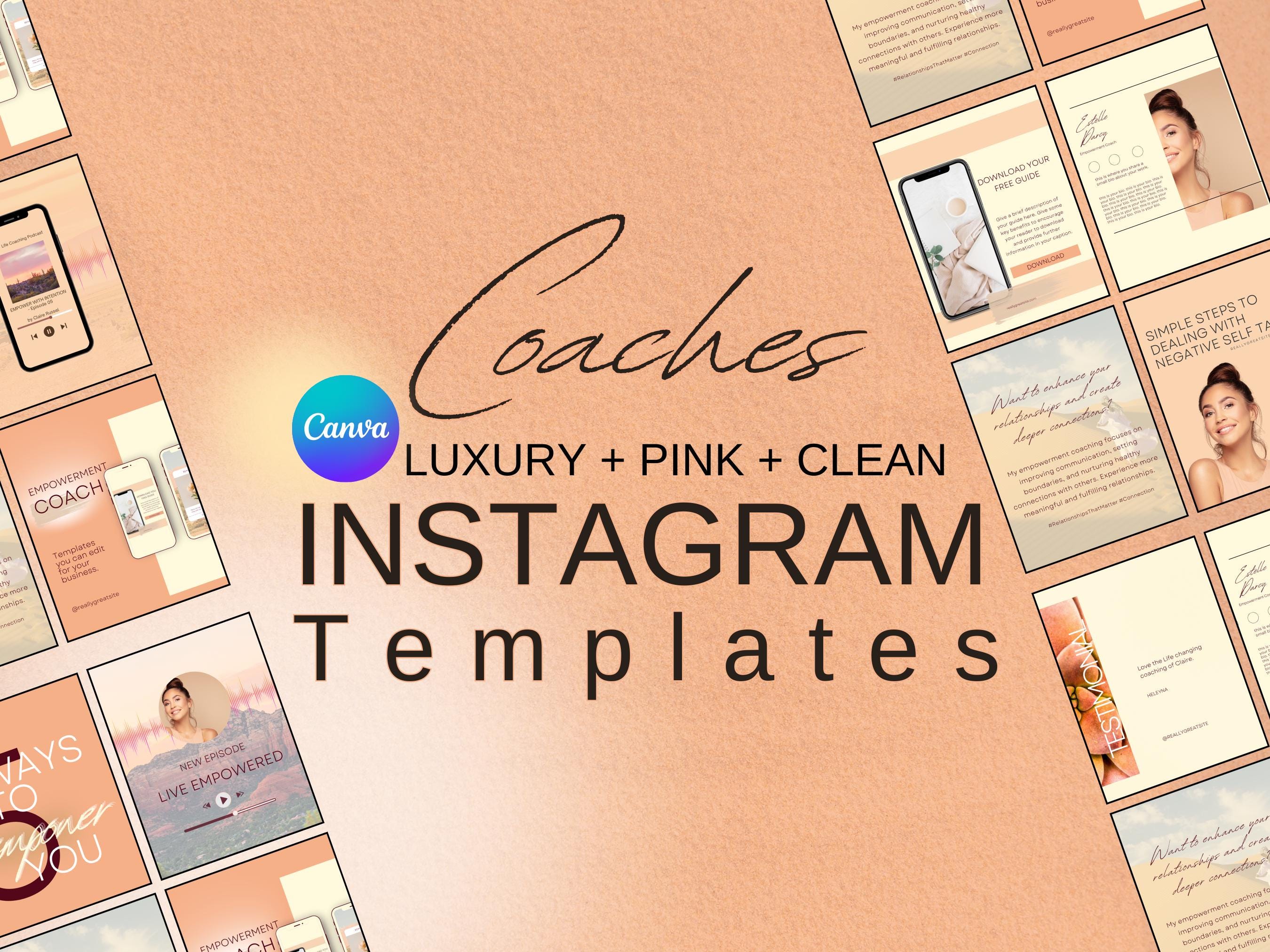 Pink Canva Instagram Marketing Templates for Coaches, Engagement Booster, Peach, Minimalist, Social Media Branding Kit | Luxury Aesthetic
