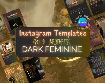 Dark Feminine Canva Templates: Gold Instagram Branding Kit, Social Media, Wellness Witches, Coaches