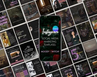 Black Witchy INSTAGRAM Canva  Marketing Templates for Coaches, Engagement Booster, Dark Moody Aesthetic Branding Kit Wellness Coaches