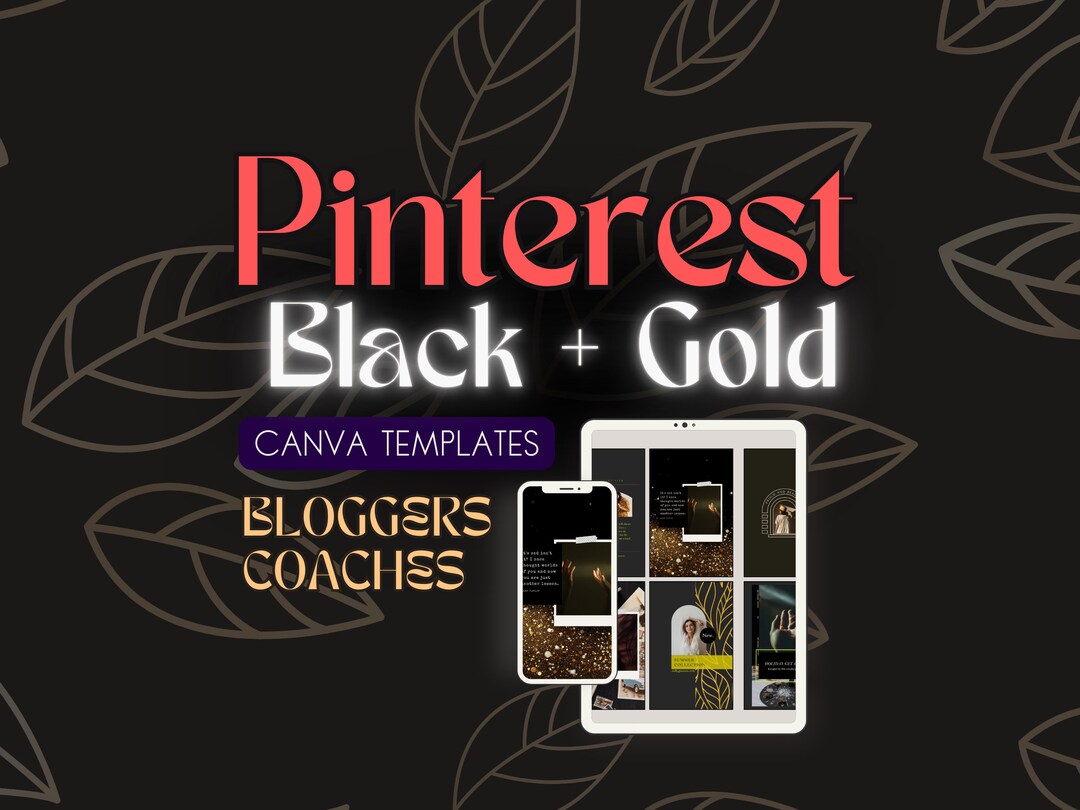 Black & Gold Branding Pinterest Canva Template for Bloggers, Coaches ...