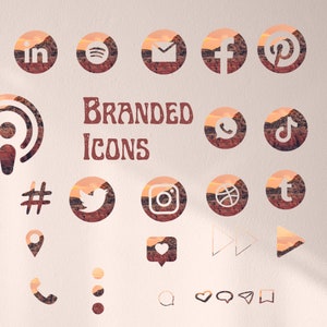 Desert Mountain Peach & Burgundy Icons Set for Websites, Social Media, and Branding, PNG