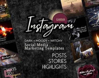Black Witchy Instagram Canva  Marketing Templates for Coaches, Engagement Booster, Dark Moody Aesthetic Branding Kit Wellness Coaches