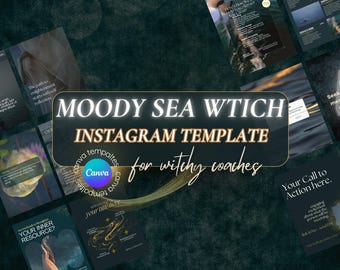 Dark & Moody Mermaid Aesthetic INSTAGRAM Canva Templates for Witchy Coaches | Engagement Booster Marketing Templates | Navy Gold | Wellness