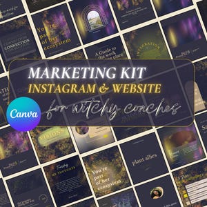 Navy Blue & Gold Witchy Aesthetic Instagram Canva Templates for Spiritual Coaches, Website Templates, Marketing Templates | Branding Kit