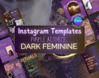Dark Feminine Canva Templates: Purple Instagram Branding Kit, Social Media, Wellness Witches, Coaches