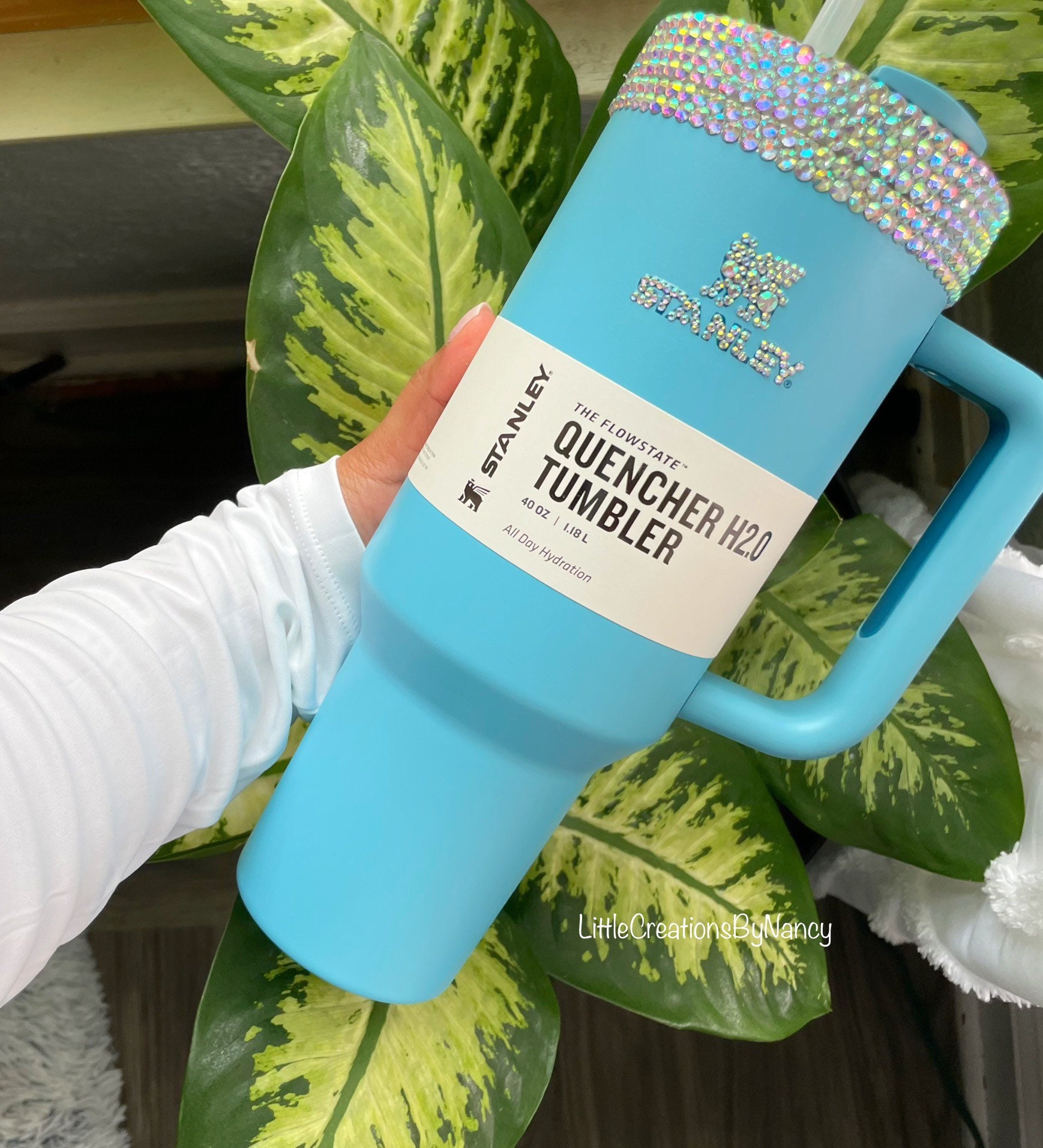 Pool Stanley 40 oz capri turquoise bling rhinestone tumbler will be  complete upon shipping - premium rhinestones tumbler - blue bling cup