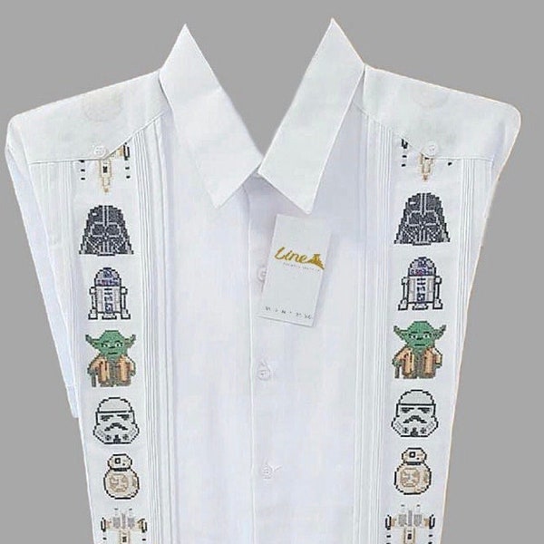 Star Wars Men Guayabera Cross Stitch Embroider | Guayabera de Lino hecha a mano.