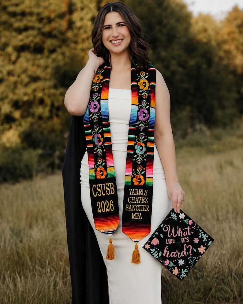 Floral Mexican Graduation Stole | Hand Embroidered | Custom ...
