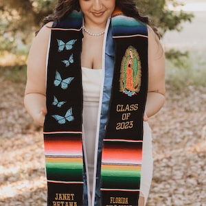 Stola di laurea Sarape personalizzata ricamata messicana a forma di farfalla/Stola personalizzata