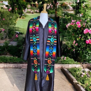 Hand Embroidered Flowers/Mexican Sarape Graduation Stole