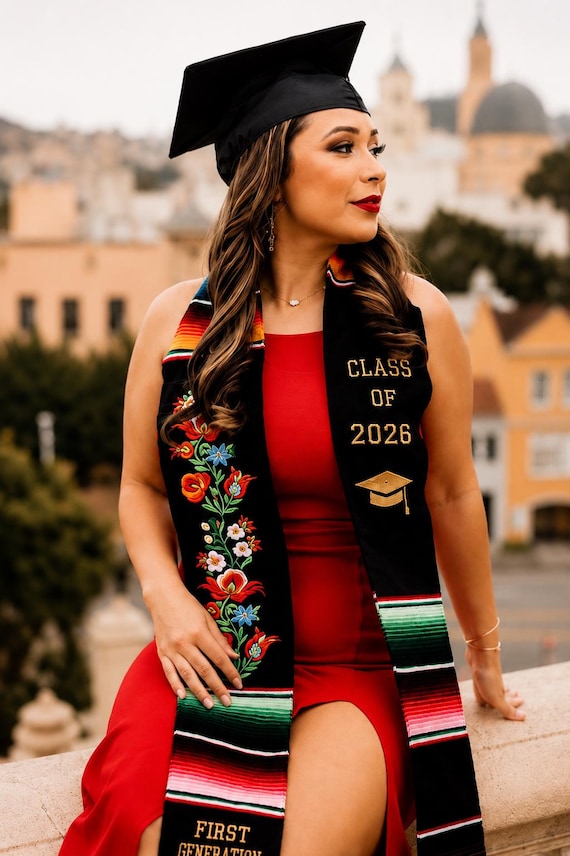 floral dress graduation ceremony Personalized Mexican Stole, Embroidered Serape Sash Kits