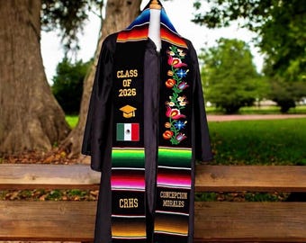 Floral Embroidered Personalized Mexican Graduation Stole